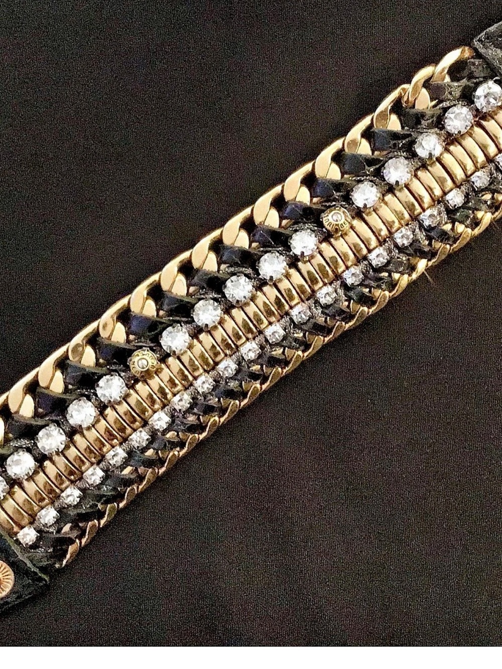 Henri Bendel ‘Luxe’ Statement Snap Bracelet, Gold and Black Crystal, Like New